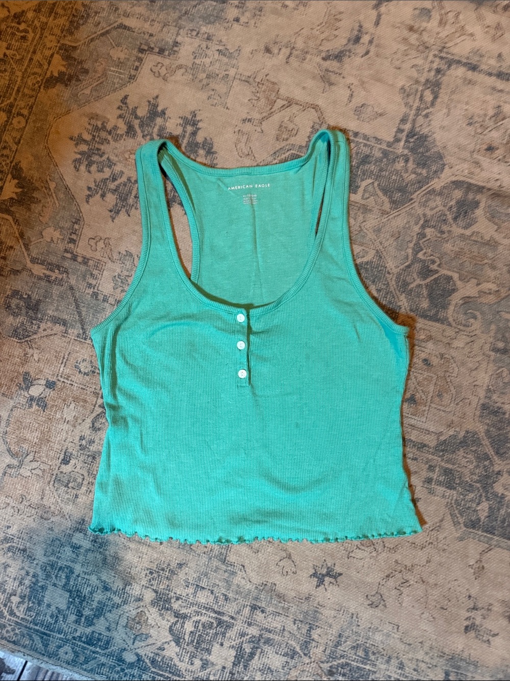 American Eagle Outfitters teal ribbed henley crop tank